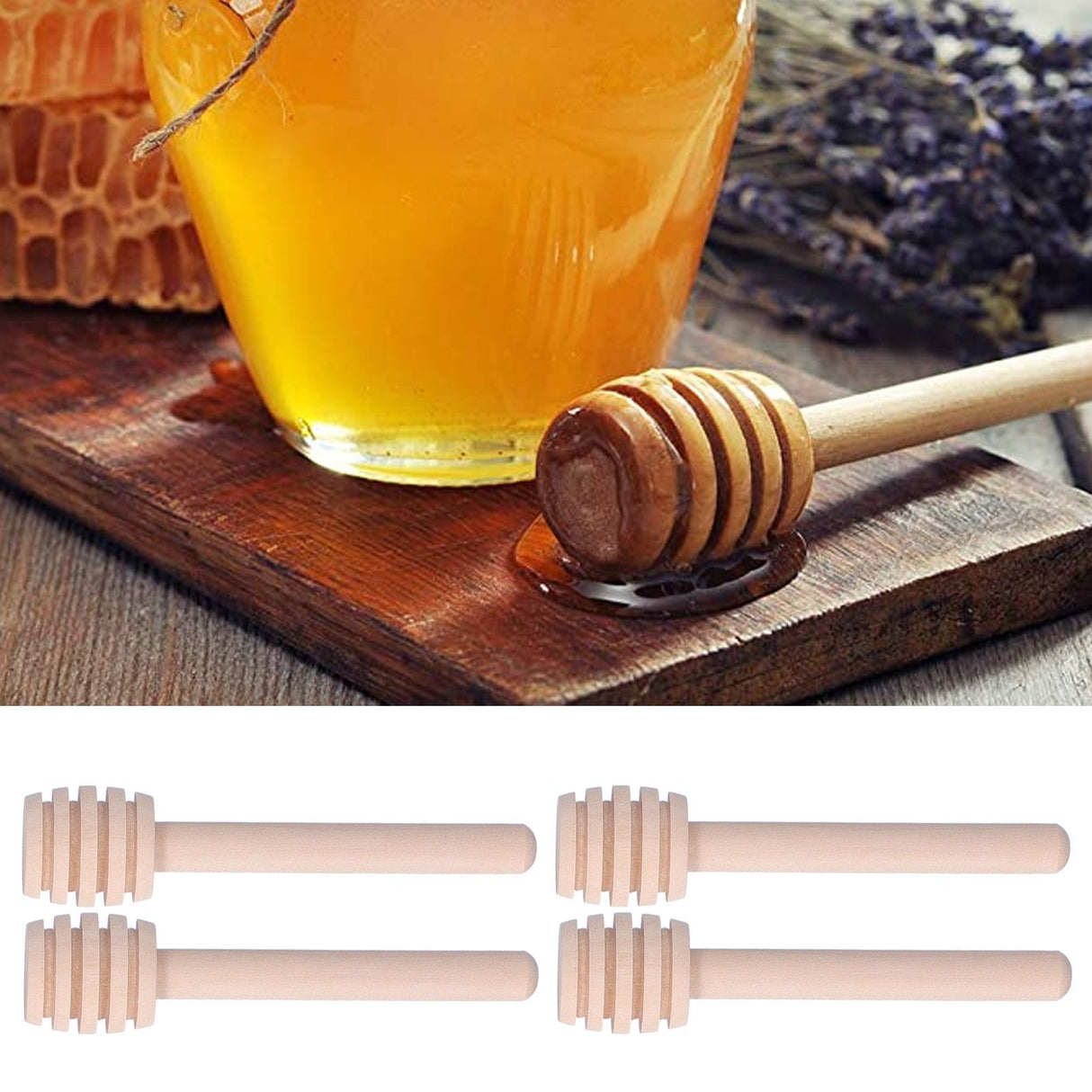 50PCS 8CM Wood Honey Dipper Sticks Honey Stirrer Dispensing Wand for Wedding Party Favors