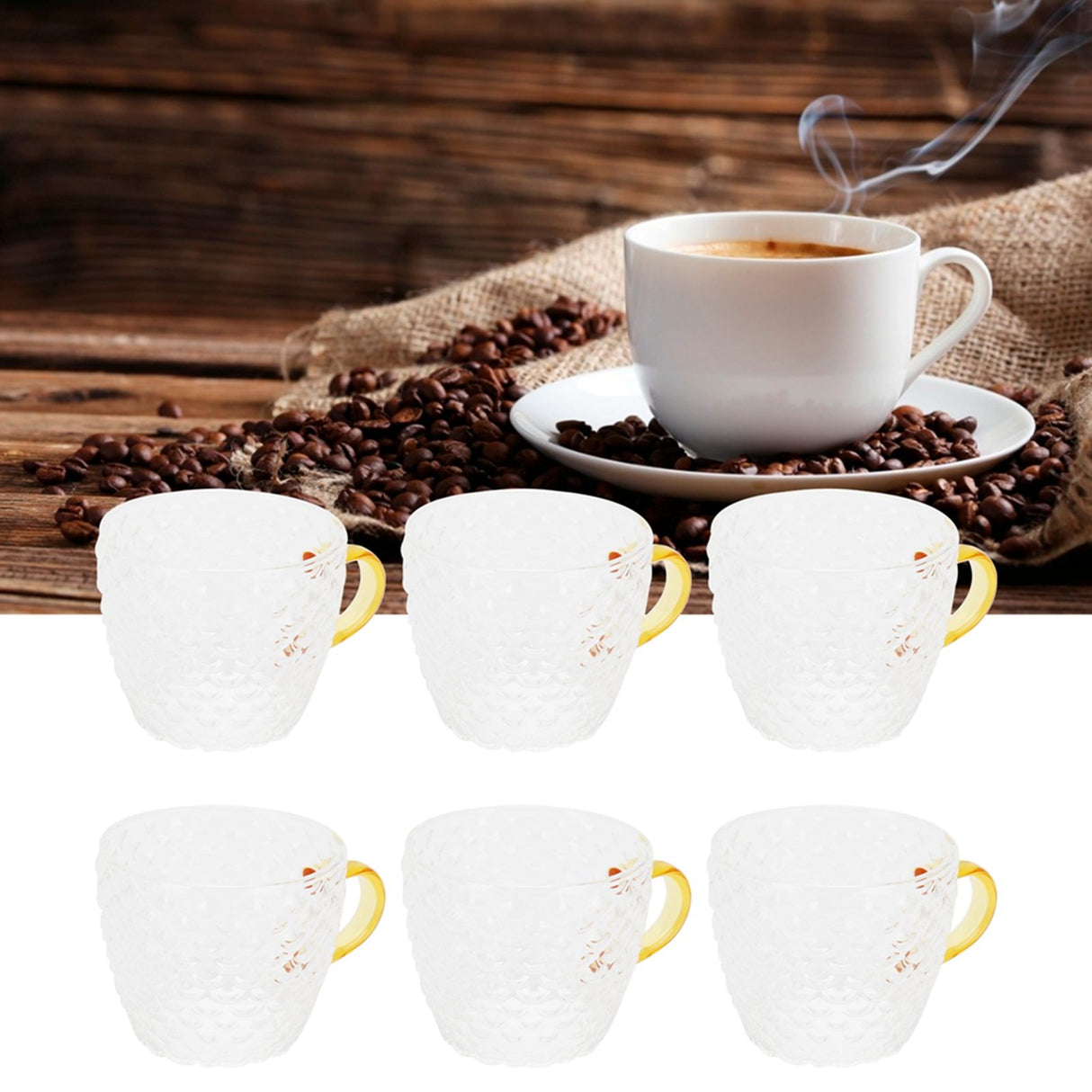 6Pcs Heat Resistant Glass Cup Tea Cup with Handle Tea Set Accessories for Home Tea House