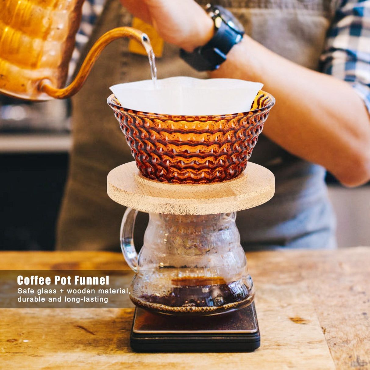 Coffee Pot Filter reusable glass Coffee Dripper Funnel Kettle Brewer AccessoriesBrown