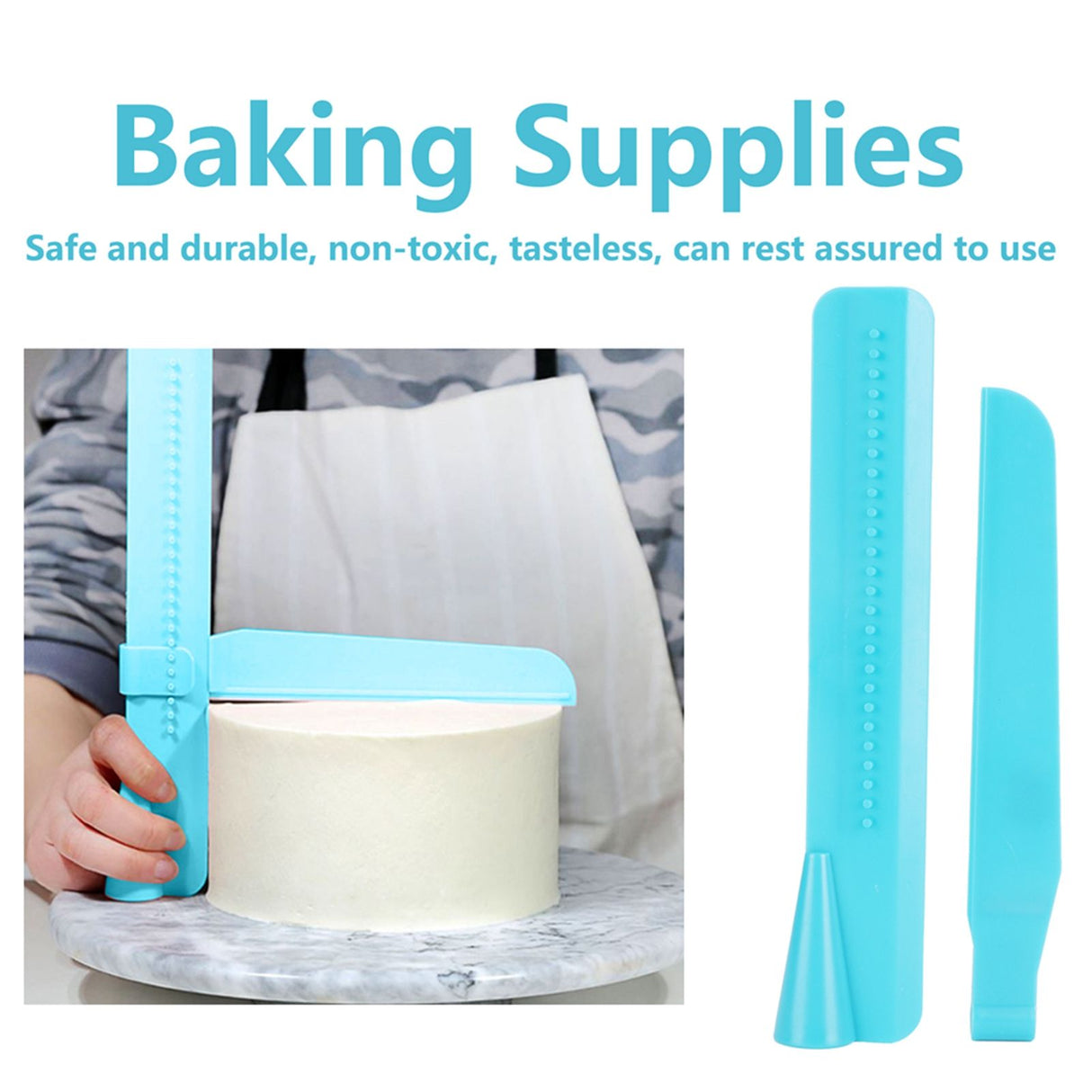 Cake Smoother Ruler Height Adjustable Cream Butter Scraper Cake Decorating Tool Blue