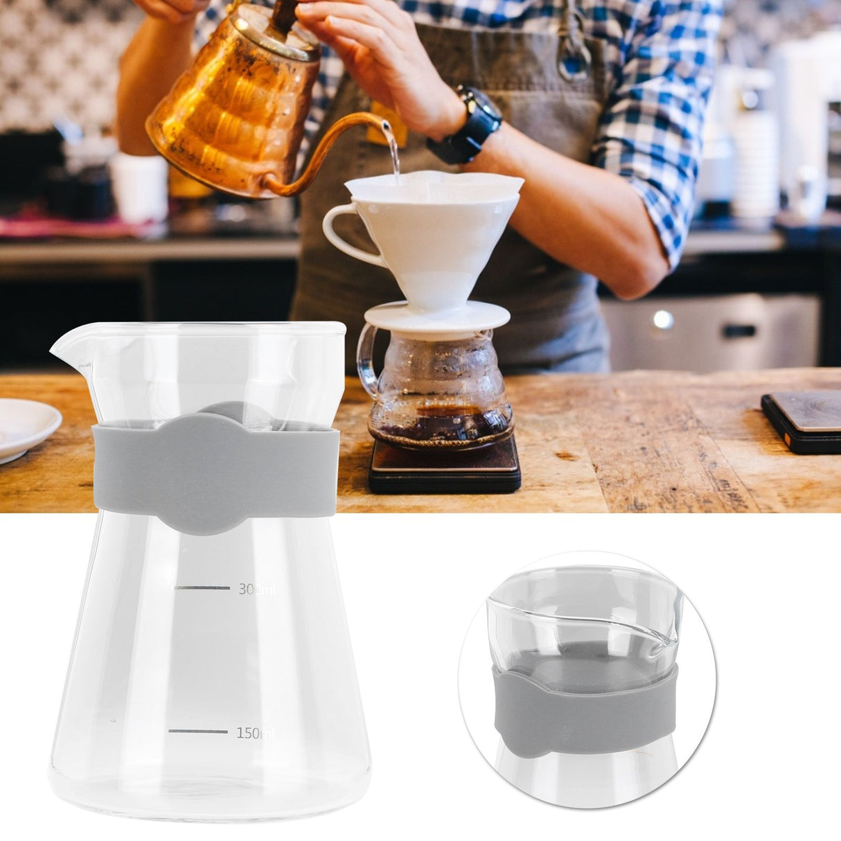 Home Coffee Pot High Borosilicate Glass Pour Over Coffee Maker Kettle with Scales(Transparent )