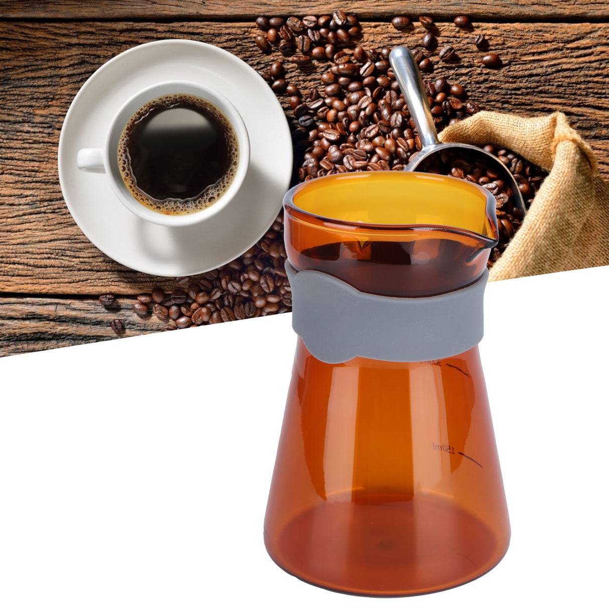 Home Coffee Pot High Borosilicate Glass Pour Over Coffee Maker Kettle with Scales(Brown )