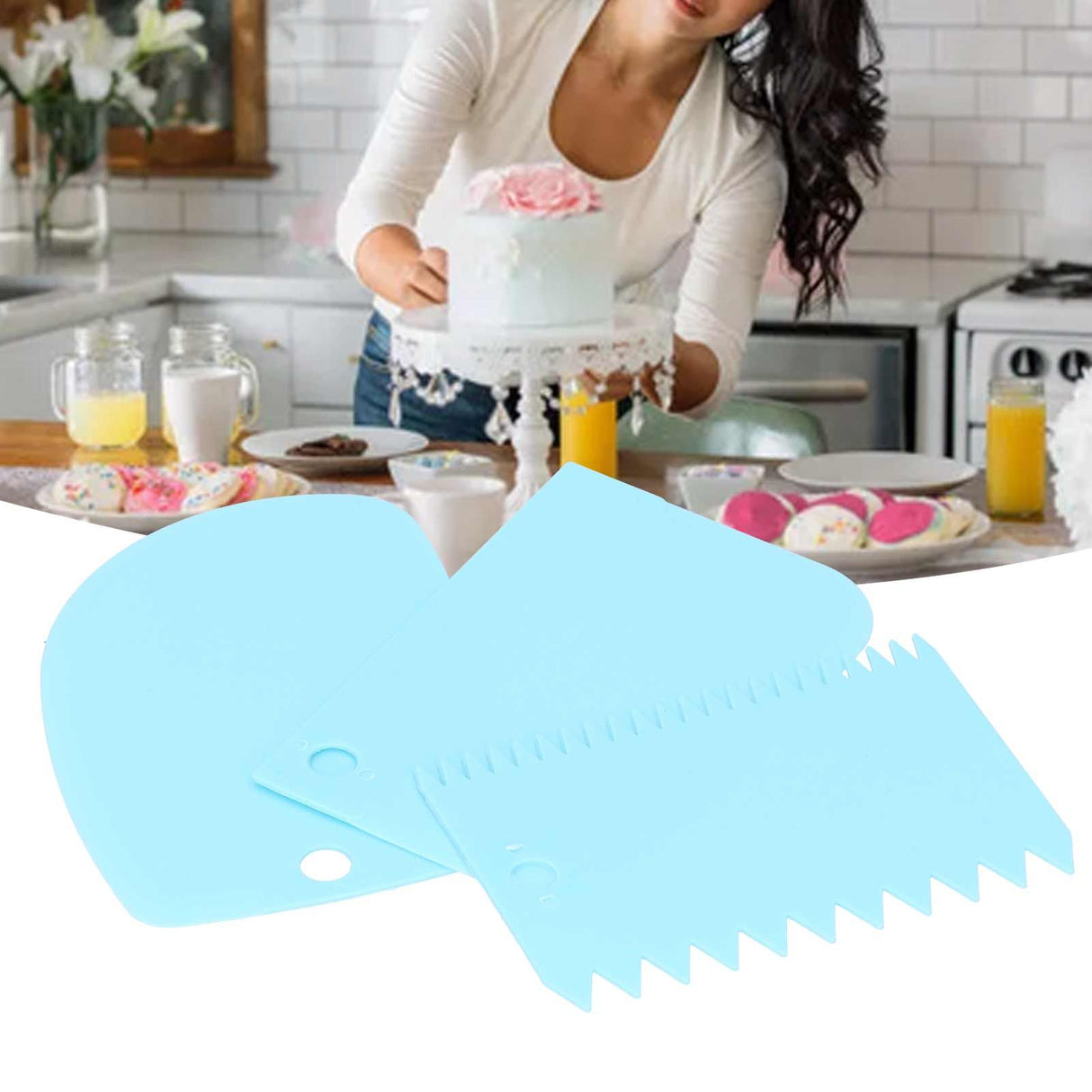 3PCS/Set Cake Cream Scraper Dough Pasty Cutters Scraper Kitchen Tool DIY Baking ToolBlue