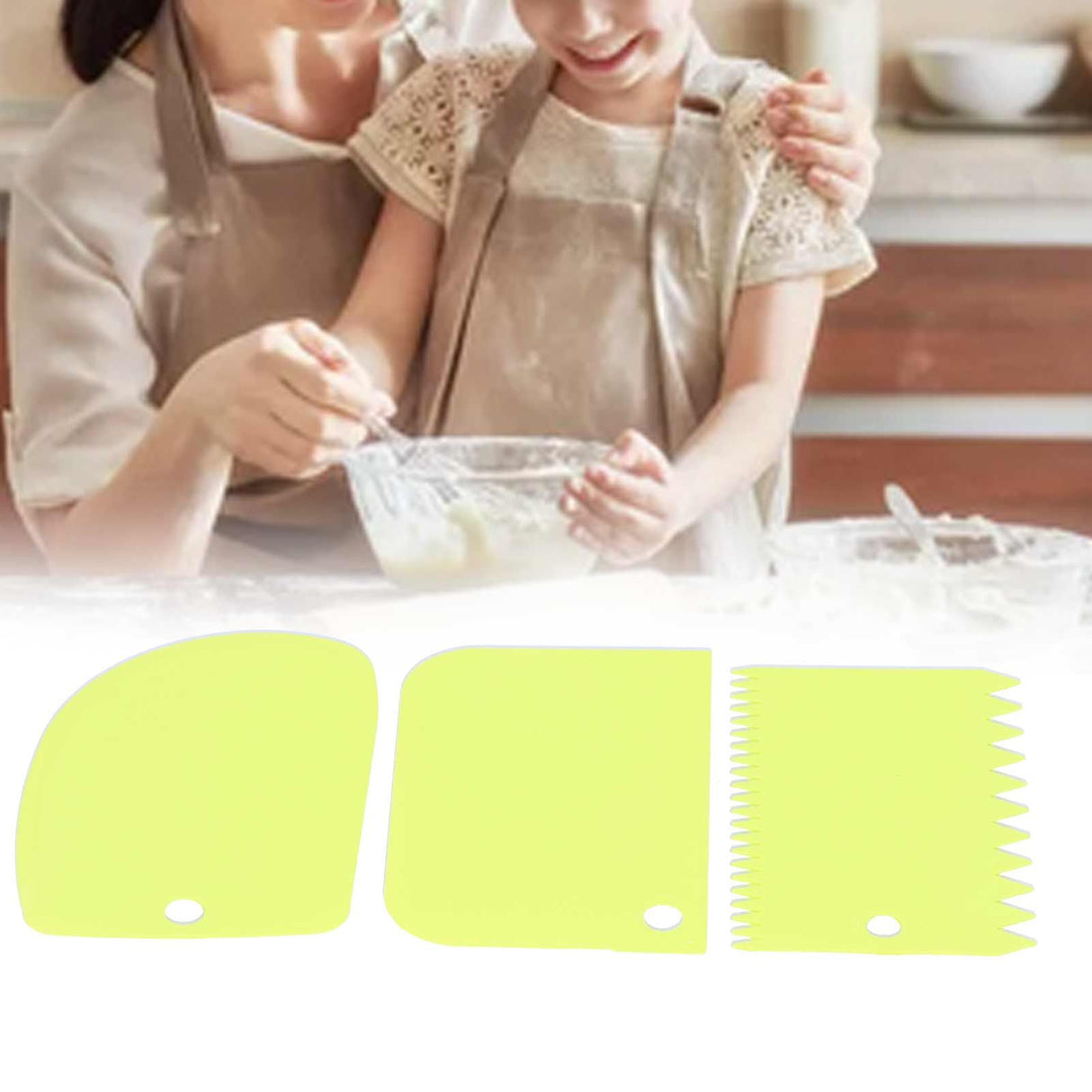 3PCS/Set Cake Cream Scraper Dough Pasty Cutters Scraper Kitchen Tool DIY Baking ToolGreen