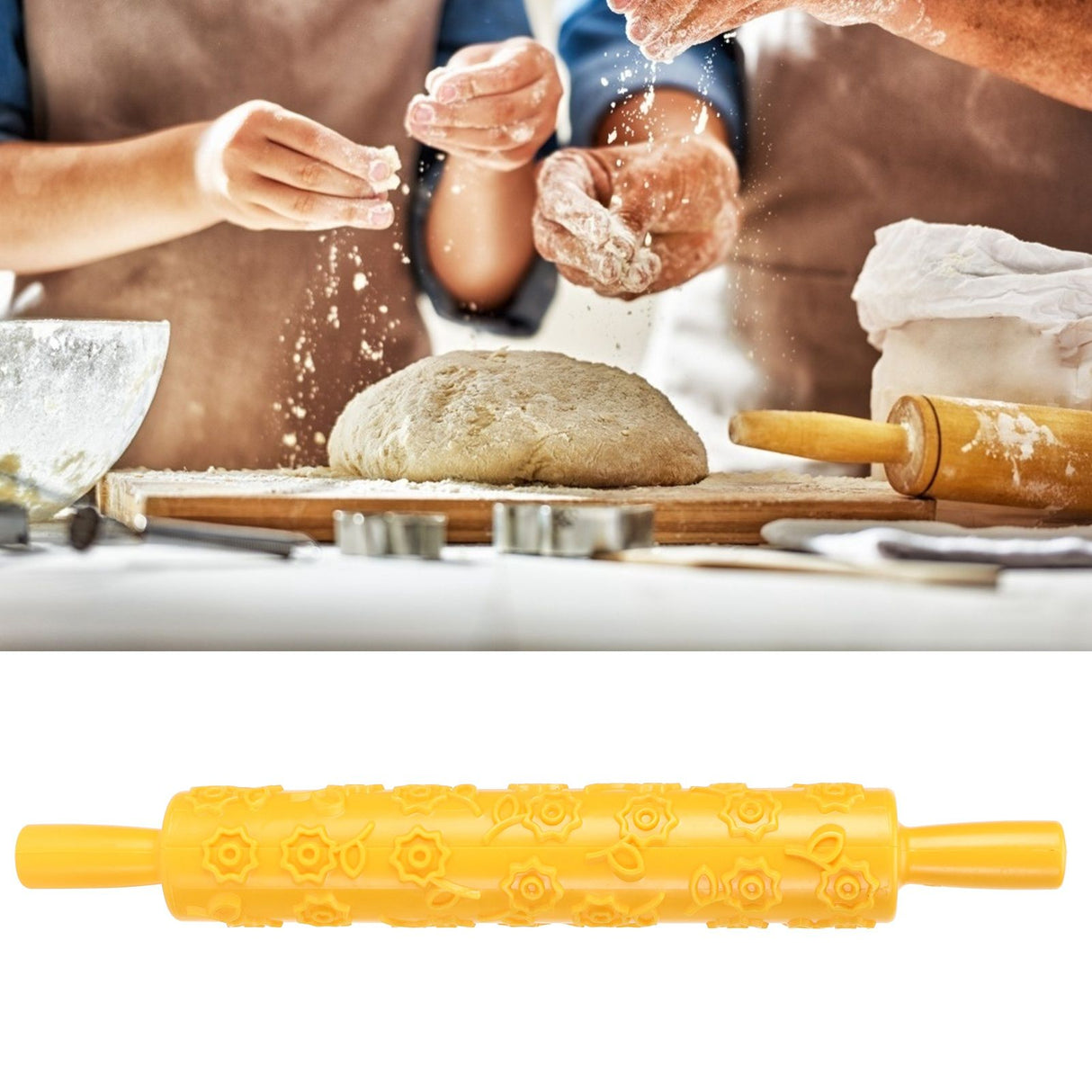 Fondant Cake Embossing Rolling Pin Baking Dough Roller Cookies Biscuits Decorating ToolFlower Pattern