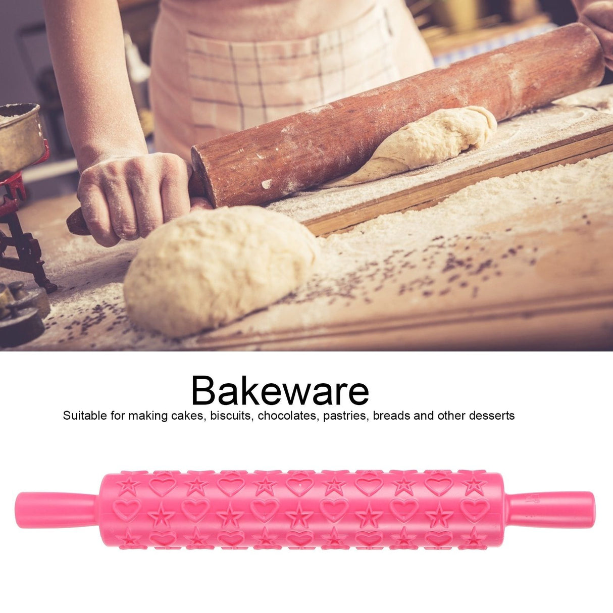 Fondant Cake Embossing Rolling Pin Baking Dough Roller Cookies Biscuits Decorating Tool(FivePointed Star )
