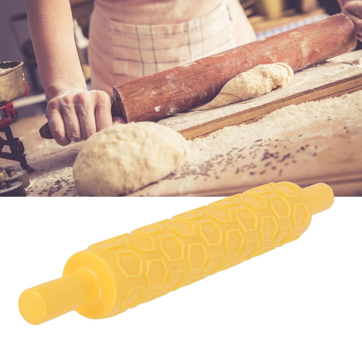 Fondant Rolling Pin Plastic Embossed Roller for Cookies Biscuits Pastry Cake DecorationComb