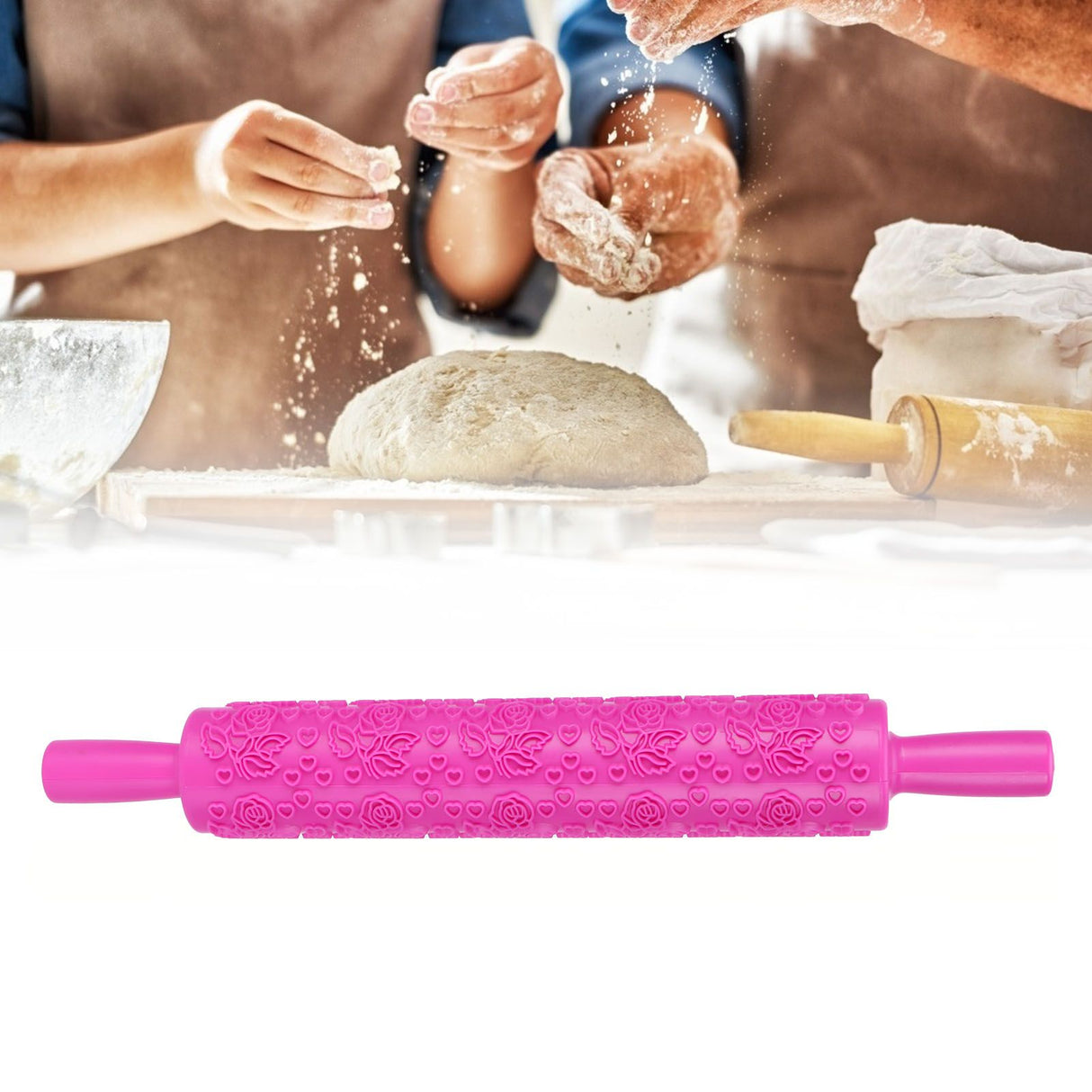 Fondant Rolling Pin Plastic Embossed Roller for Cookies Biscuits Pastry Cake DecorationRose