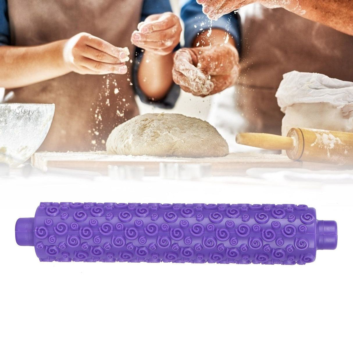 Fondant Rolling Pin Tool Plastic Embossing Roller Baking Pastry Cake Decorating SuppliesPurple Short Handle