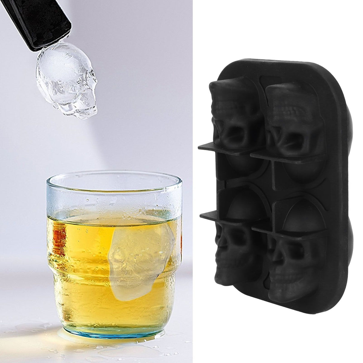 4‑Gird Skull Shape Ice Tray Halloween Ice Cream Silicone Mold with 2 Funnels for Kitchen