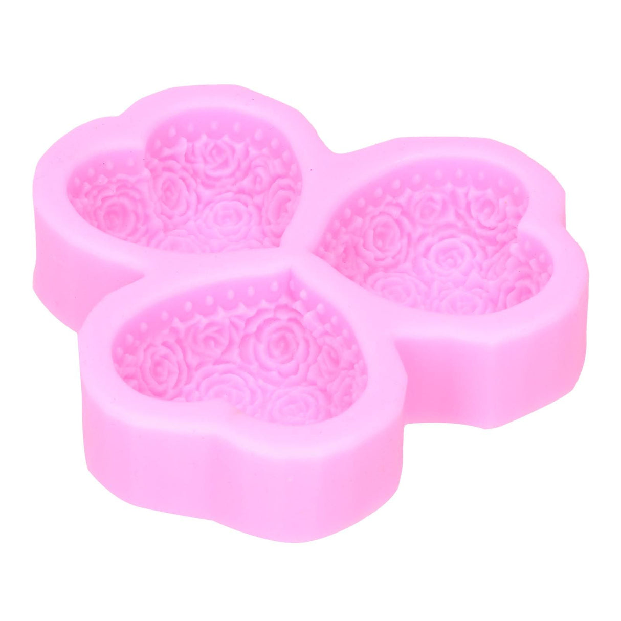 3 Cavity HeartShaped Rose Soap Mold Silicone Cake Fondant Decoration Utensils(Pink )