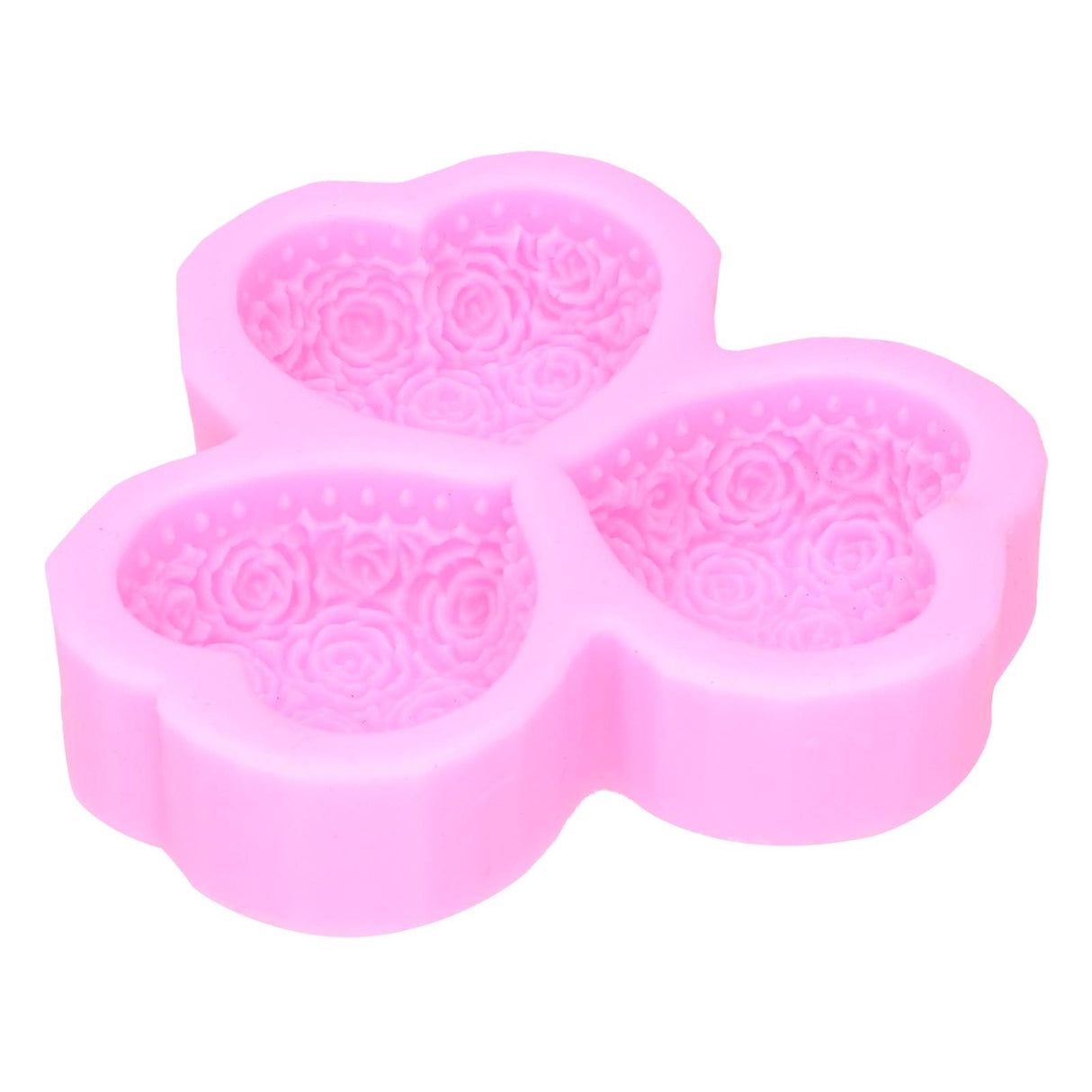 3 Cavity HeartShaped Rose Soap Mold Silicone Cake Fondant Decoration Utensils(Pink )