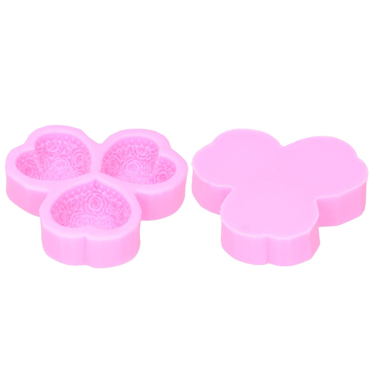 3 Cavity HeartShaped Rose Soap Mold Silicone Cake Fondant Decoration Utensils(Pink )