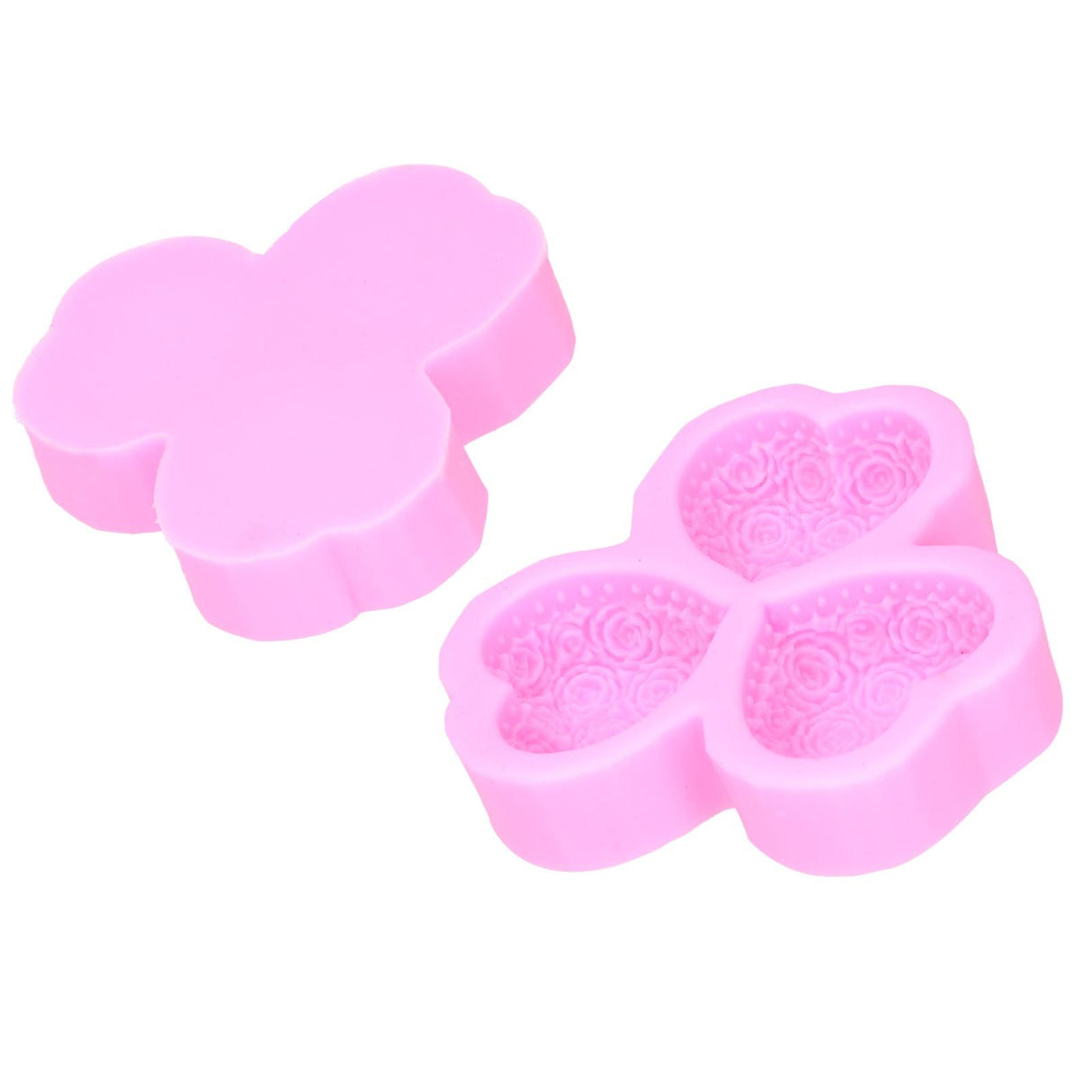3 Cavity HeartShaped Rose Soap Mold Silicone Cake Fondant Decoration Utensils(Pink )