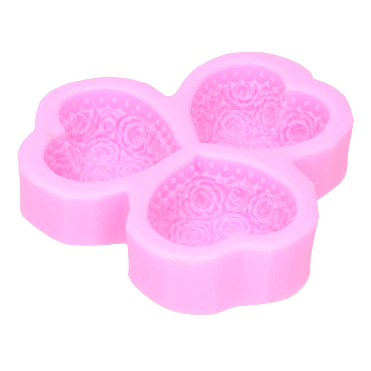 3 Cavity HeartShaped Rose Soap Mold Silicone Cake Fondant Decoration Utensils(Pink )