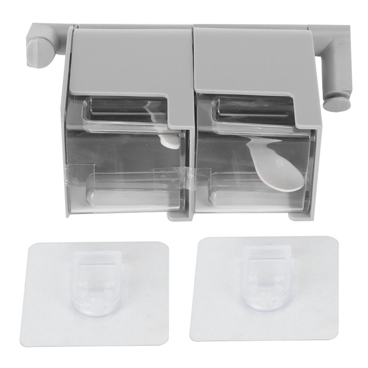 NoPunching WallMounted Seasoning Box Rotatable 2Layer Drawer Type Box for Kitchen(Gray )