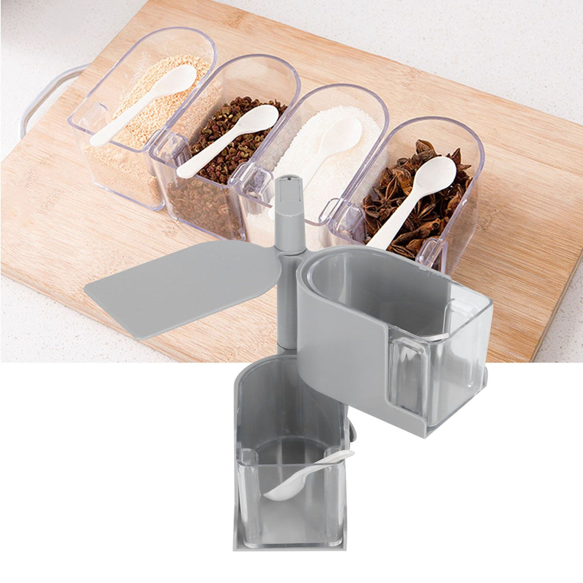 NoPunching WallMounted Seasoning Box Rotatable 2Layer Drawer Type Box for Kitchen(Gray )