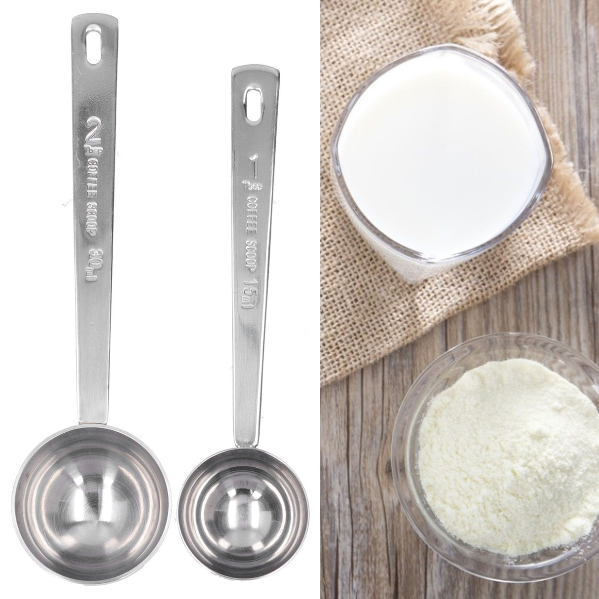 2Pcs 304 Stainless Steel Measuring Spoon with Long Handle Measuring Scoop for Milk Powder Tools