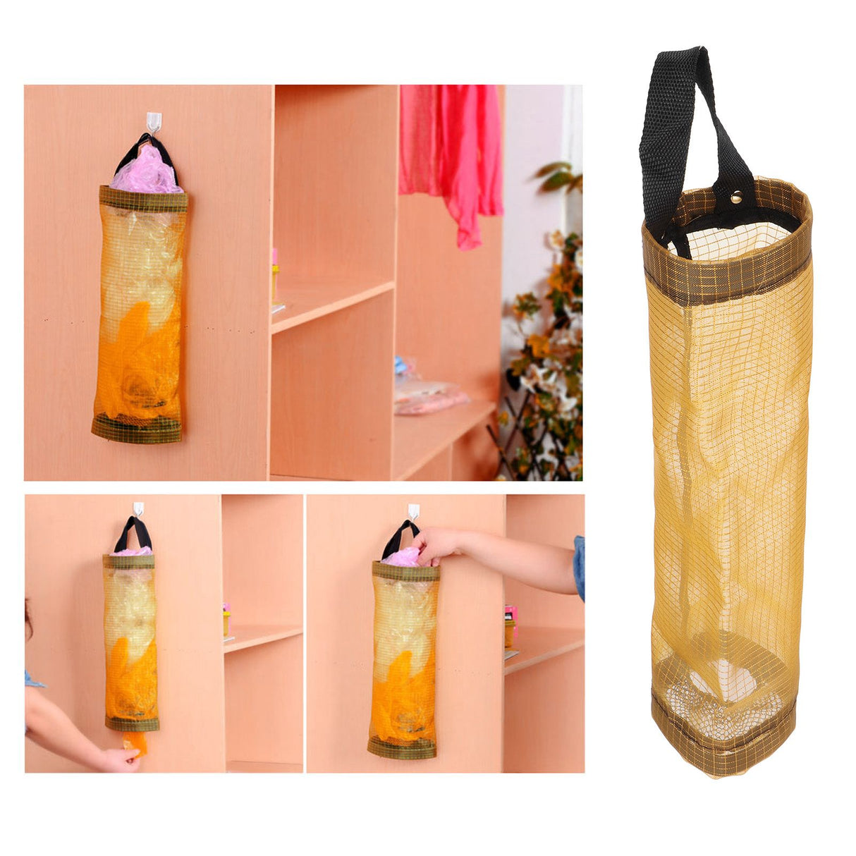 Hanging Garbage Bag Storage Holder Dispenser Grocery Bag Container Kitchen OrganizerYellow L