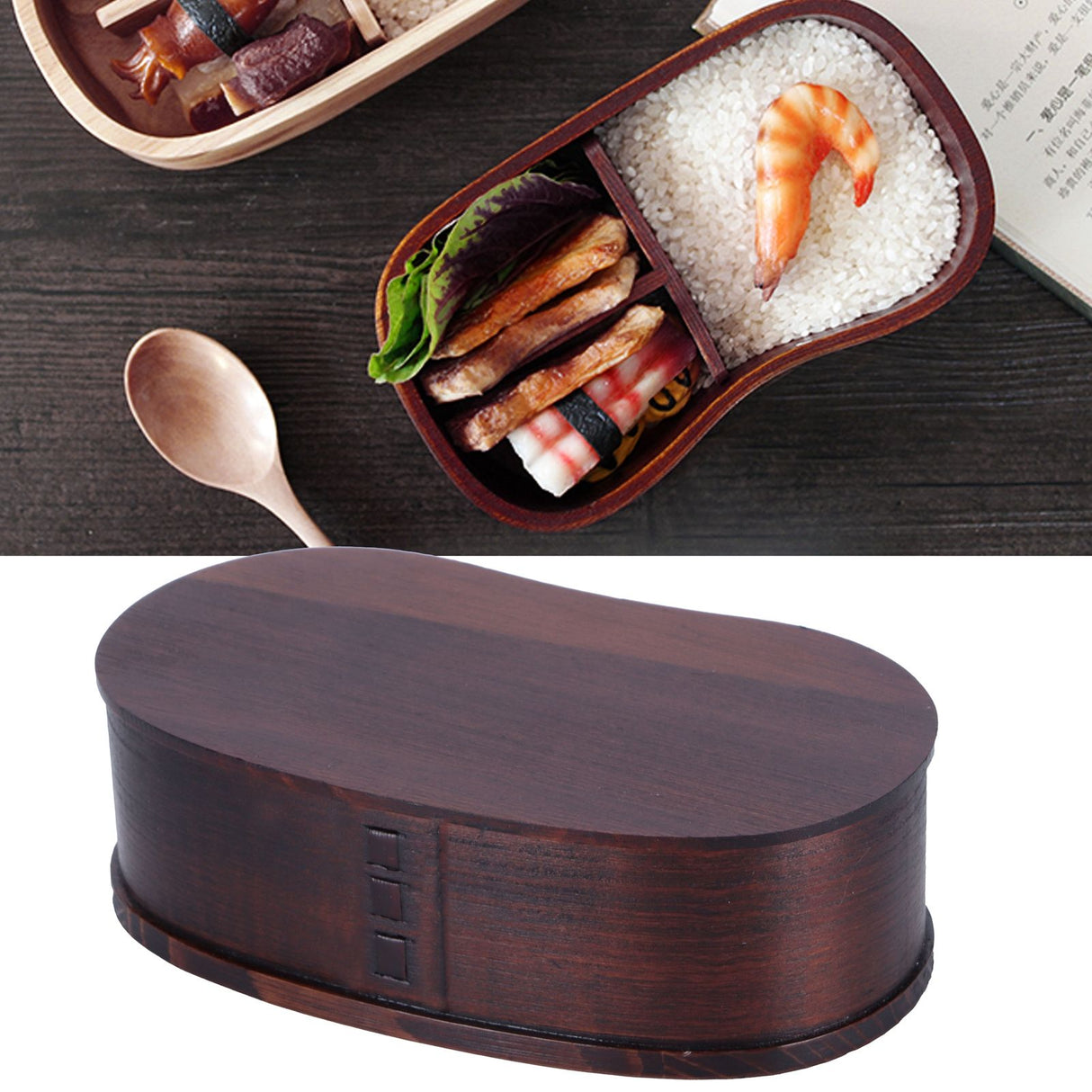 Portable Lunch Box Set Japanese Wooden Food Storage Container for Home Picnic 17x9cmPainted