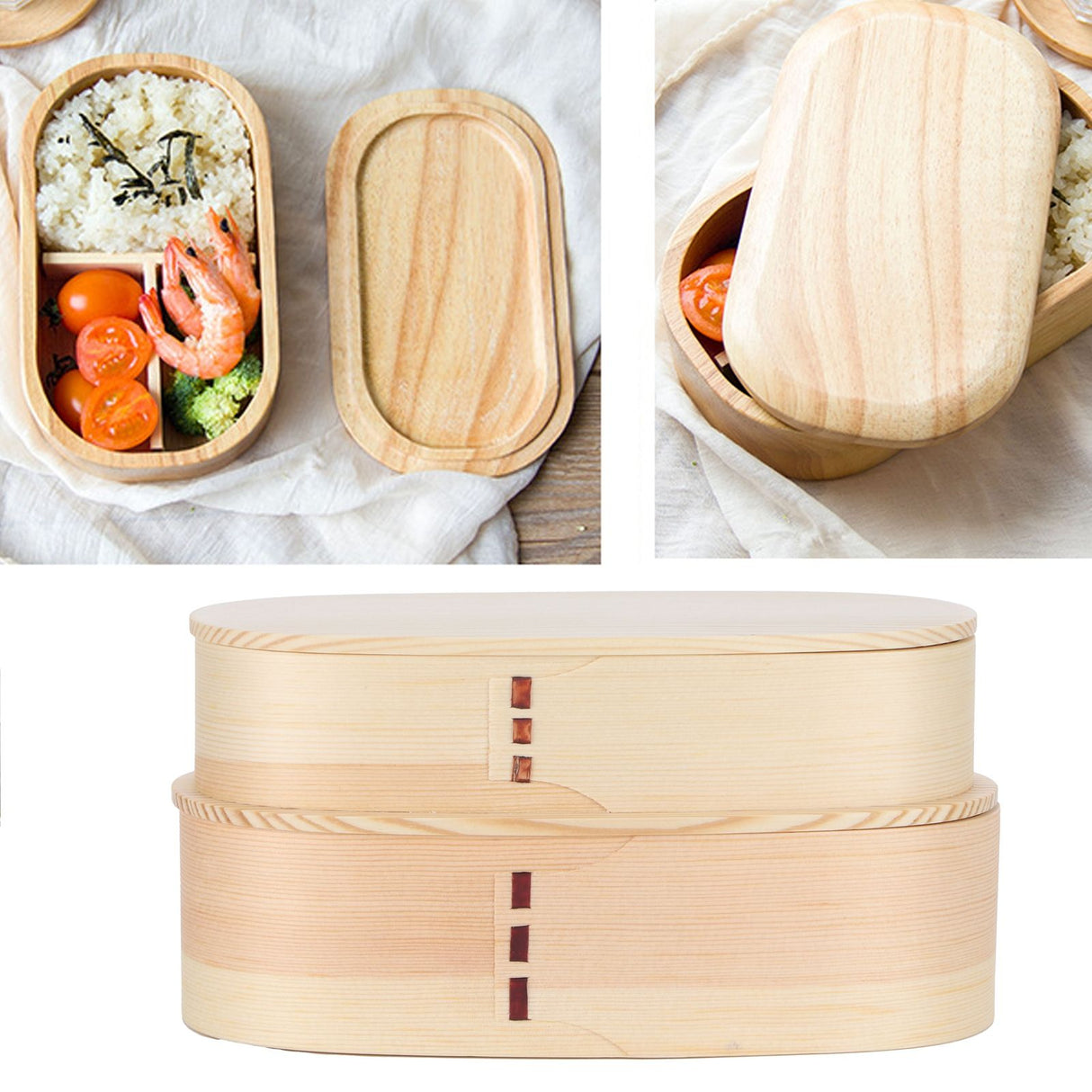Lunch Box Set Japanese Style Wooden Food Storage Container for Students Workers 19x10x9.5cmWood Color