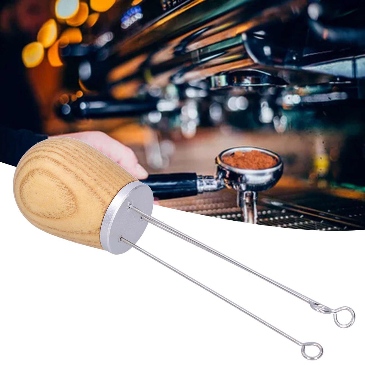 Needle Type Coffee Powder Distributor Wood Handle Coffee Stirrer Distribution Tool(Couverture d'argent Fraxinus )
