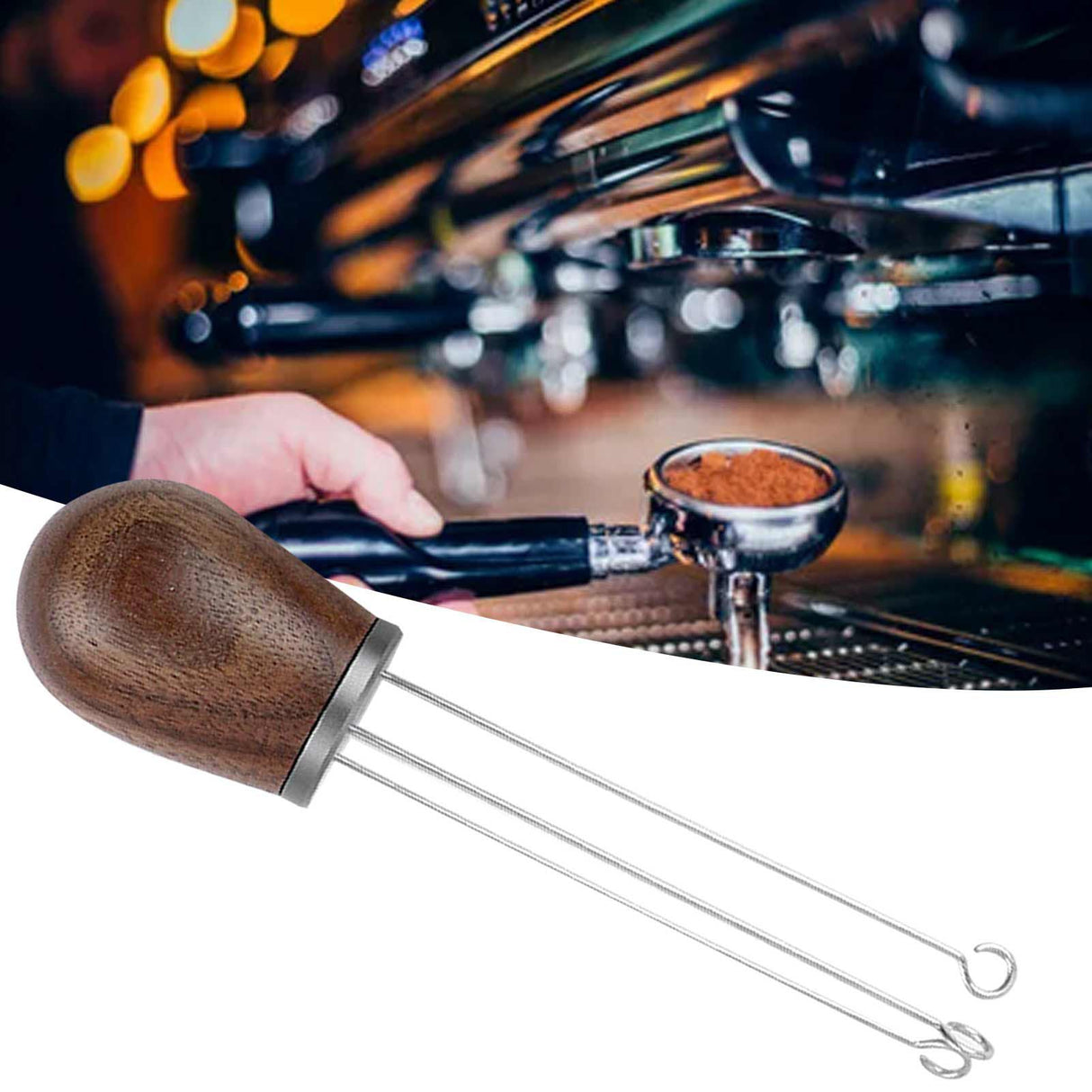 Needle Type Coffee Powder Distributor Wood Handle Coffee Stirrer Distribution Tool(Couvercle argenté noyer )