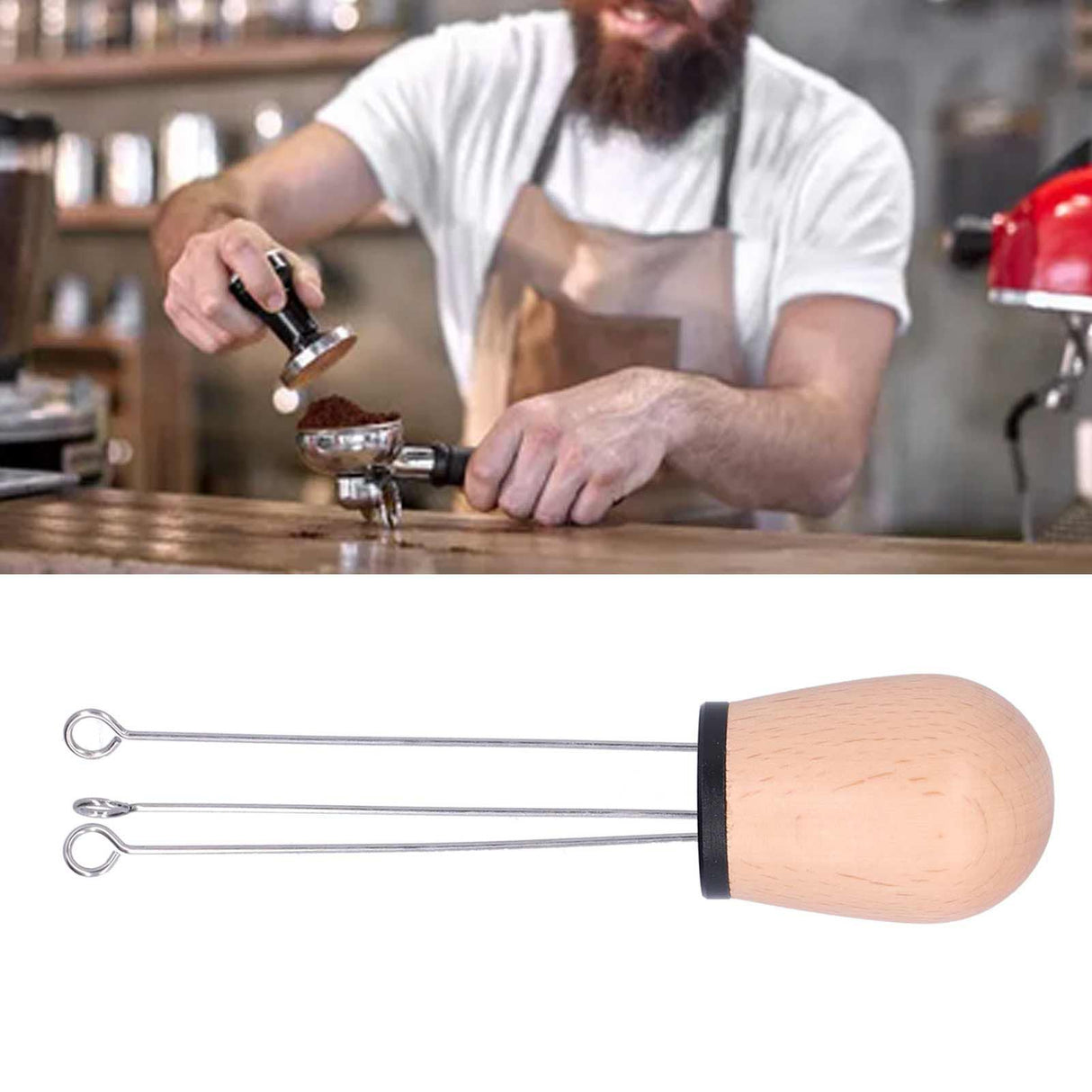 Needle Type Coffee Powder Distributor Wood Handle Coffee Stirrer Distribution Tool(Couverture noire hêtre )