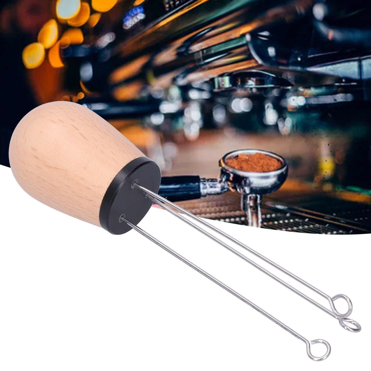 Needle Type Coffee Powder Distributor Wood Handle Coffee Stirrer Distribution Tool(Couverture noire hêtre )
