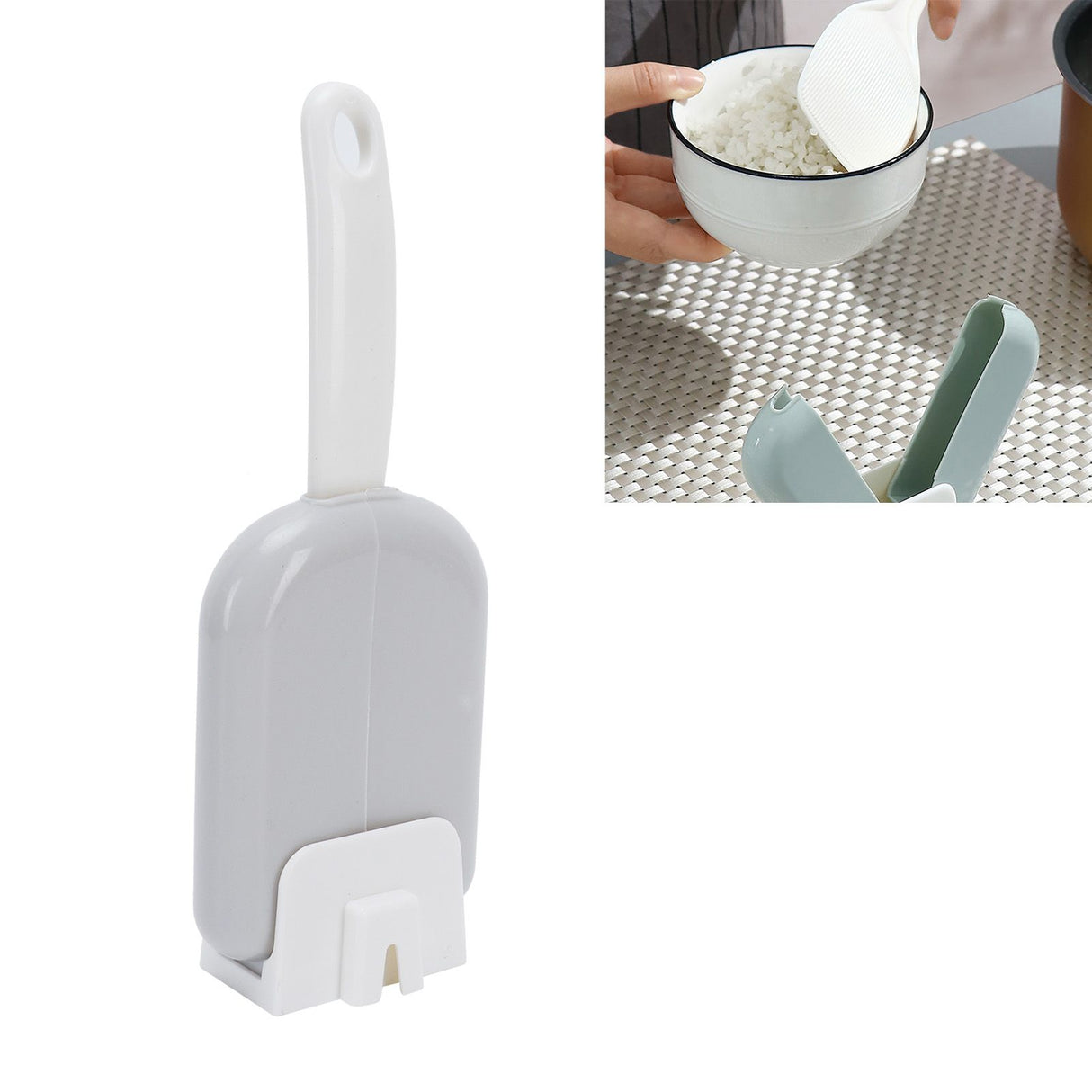 Meal Spoon with Storage Box Dust-Proof PP Rice Scoop Tableware Kitchen AccessoryGray