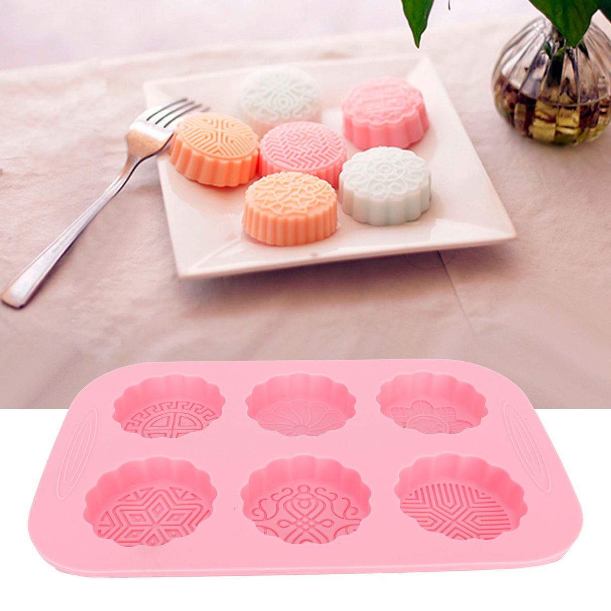 6Grid Mooncake Silicone Mold DIY Baking HandMade Soap Mold for Dessert Kitchen Tool