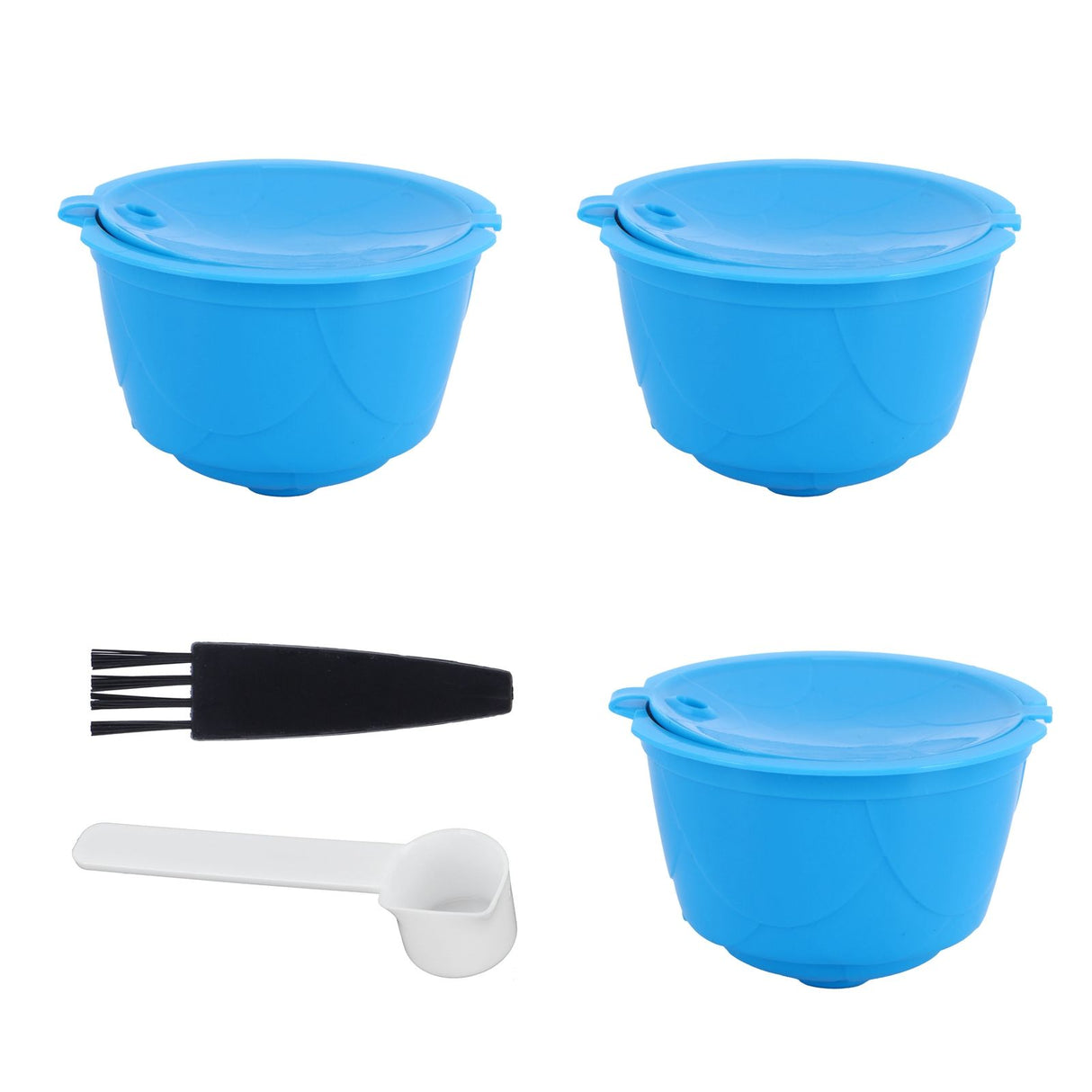 Refillable Coffee Capsule Filter Cup Kit Accessories for DOLCE GUSTO Coffee Machine(Blue 3 Capsules1 Spoon 1 Brush)