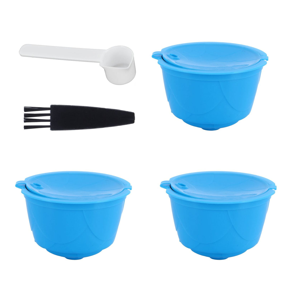 Refillable Coffee Capsule Filter Cup Kit Accessories for DOLCE GUSTO Coffee Machine(Blue 3 Capsules1 Spoon 1 Brush)