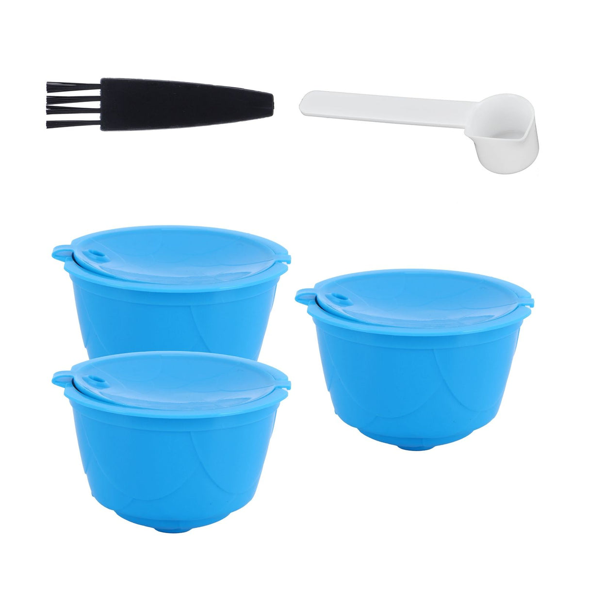 Refillable Coffee Capsule Filter Cup Kit Accessories for DOLCE GUSTO Coffee Machine(Blue 3 Capsules1 Spoon 1 Brush)