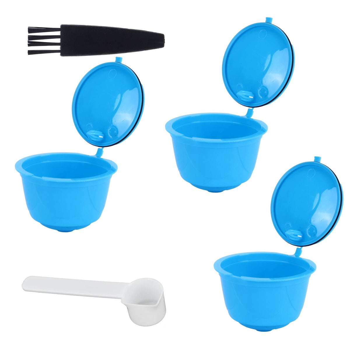 Refillable Coffee Capsule Filter Cup Kit Accessories for DOLCE GUSTO Coffee Machine(Blue 3 Capsules1 Spoon 1 Brush)