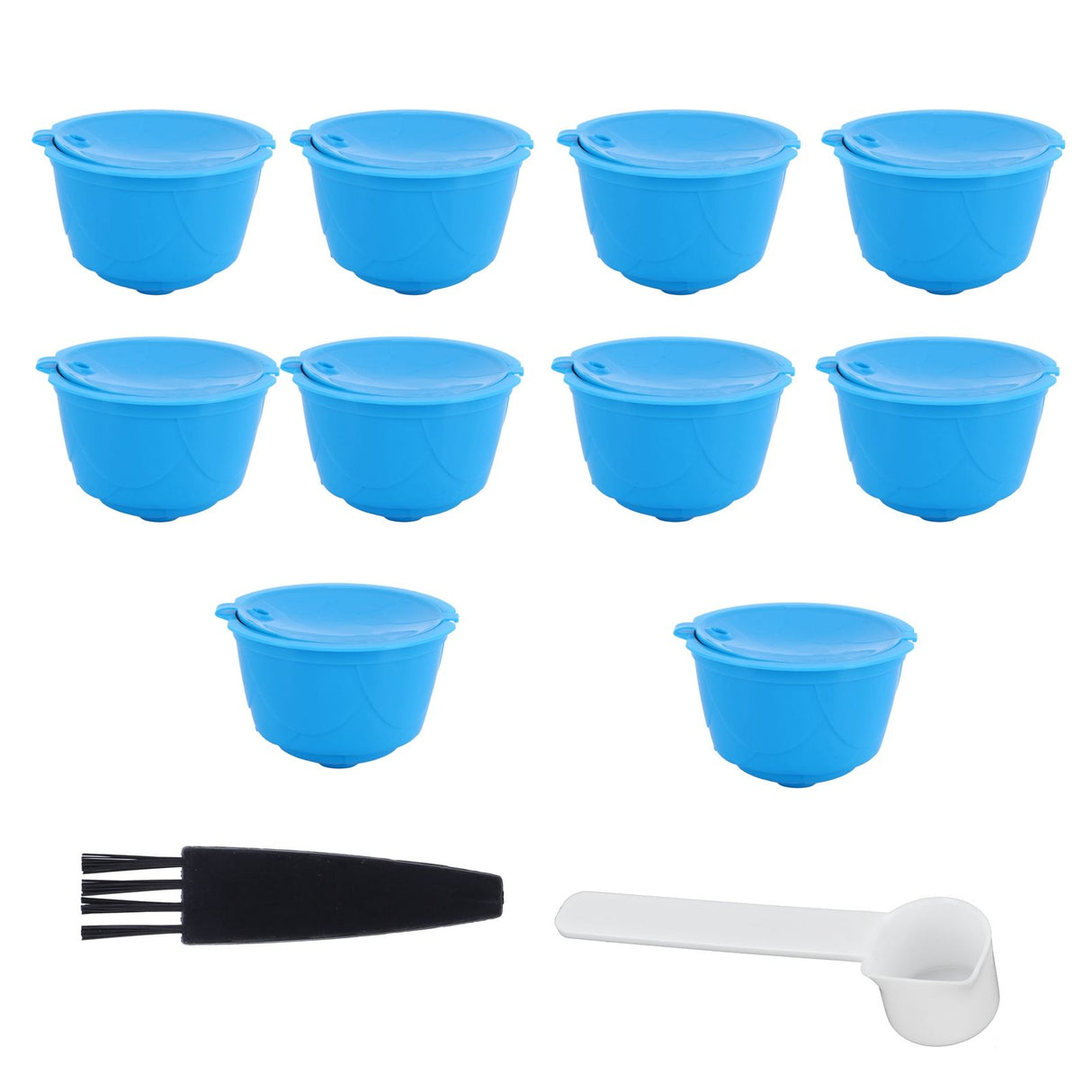 Refillable Coffee Capsule Filter Cup Kit Accessories for DOLCE GUSTO Coffee Machine(Blue 10 Capsules1 Spoon 1 Brush)