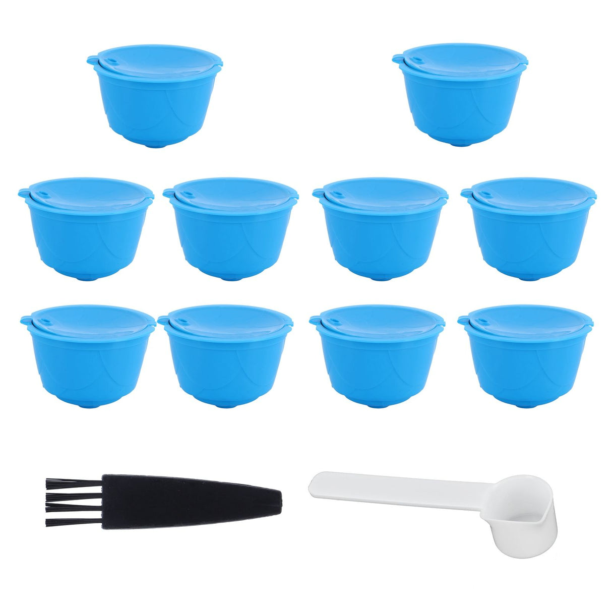 Refillable Coffee Capsule Filter Cup Kit Accessories for DOLCE GUSTO Coffee Machine(Blue 10 Capsules1 Spoon 1 Brush)