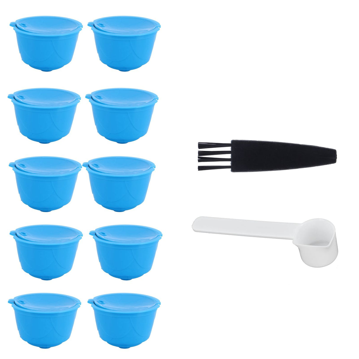 Refillable Coffee Capsule Filter Cup Kit Accessories for DOLCE GUSTO Coffee Machine(Blue 10 Capsules1 Spoon 1 Brush)