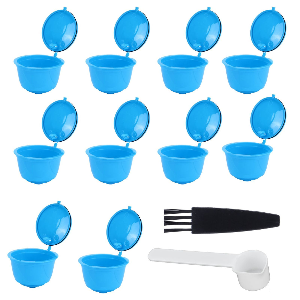 Refillable Coffee Capsule Filter Cup Kit Accessories for DOLCE GUSTO Coffee Machine(Blue 10 Capsules1 Spoon 1 Brush)