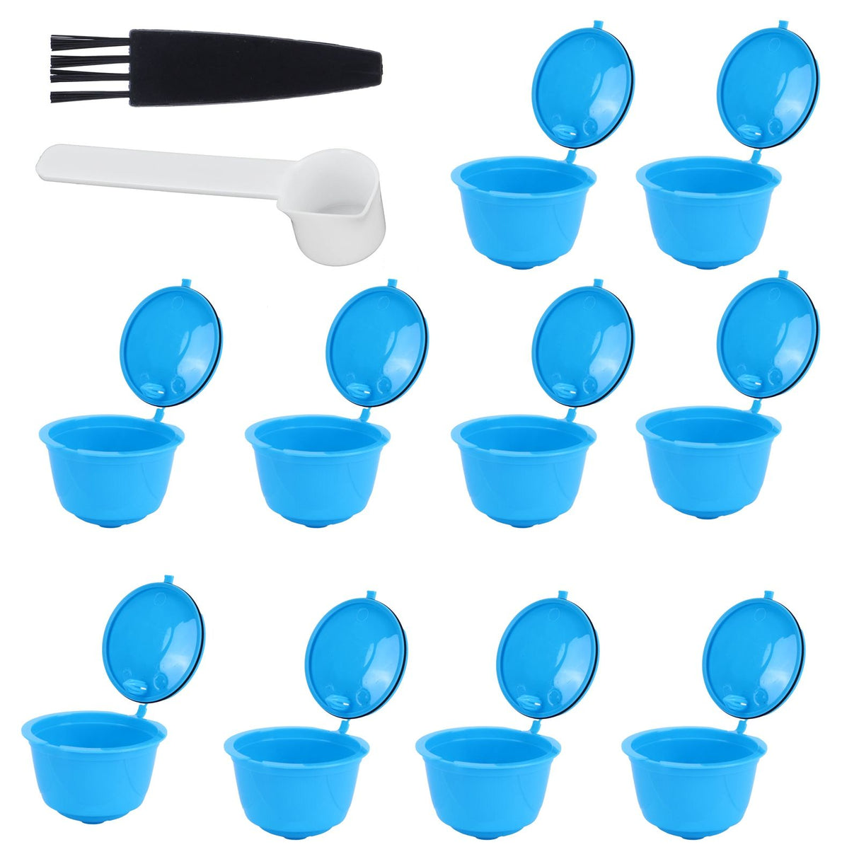 Refillable Coffee Capsule Filter Cup Kit Accessories for DOLCE GUSTO Coffee Machine(Blue 10 Capsules1 Spoon 1 Brush)