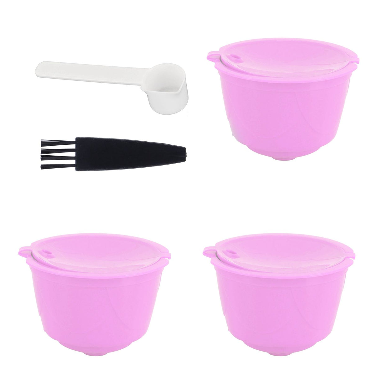 Reusable Capsules Set Refillable Coffee Filter Cup Pod for DOLCE GUSTO Coffee Machine(Purple 3 Capsules1 Spoon 1 Brush)