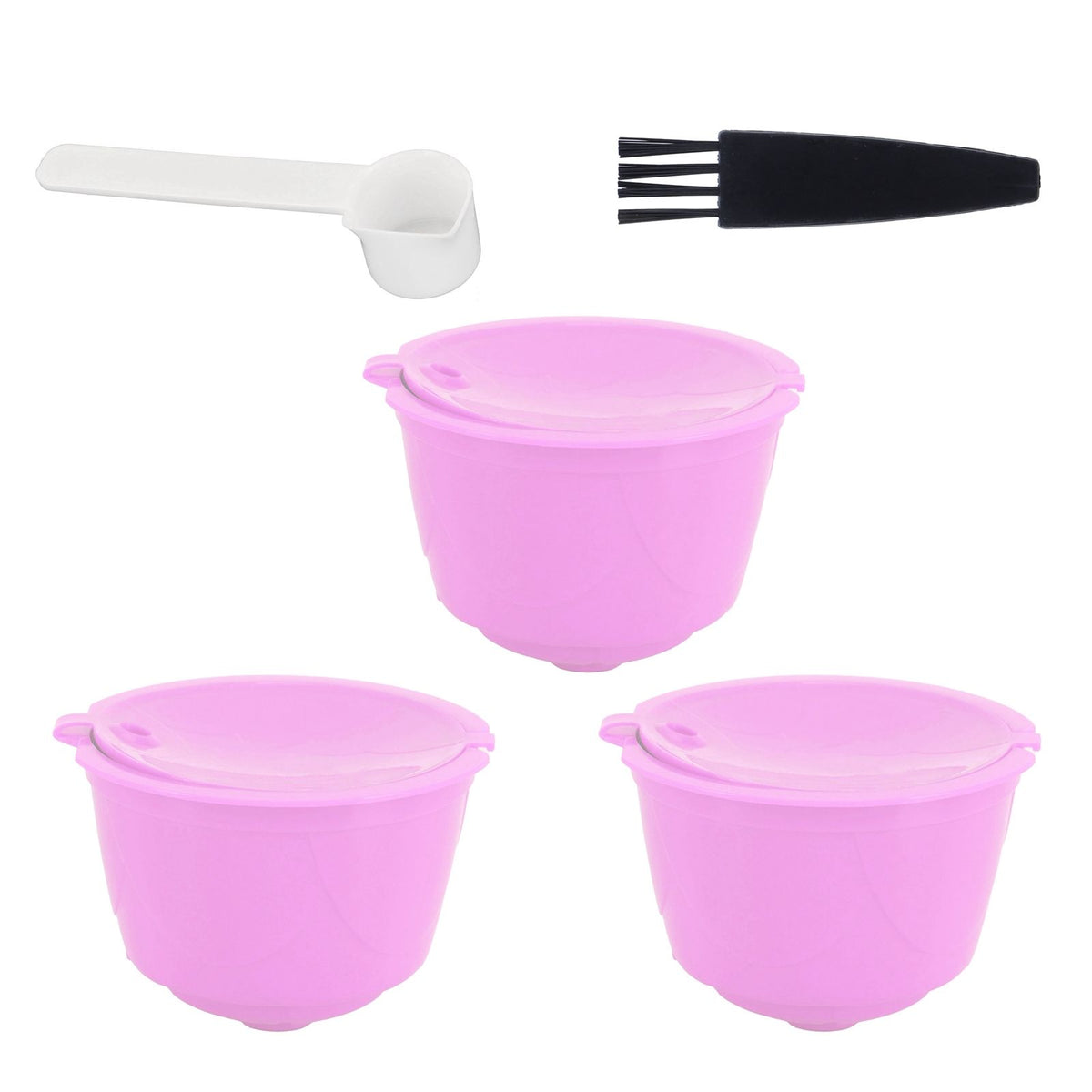 Reusable Capsules Set Refillable Coffee Filter Cup Pod for DOLCE GUSTO Coffee Machine(Purple 3 Capsules1 Spoon 1 Brush)
