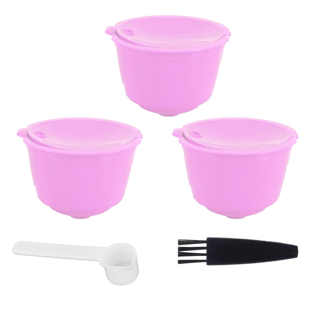 Reusable Capsules Set Refillable Coffee Filter Cup Pod for DOLCE GUSTO Coffee Machine(Purple 3 Capsules1 Spoon 1 Brush)