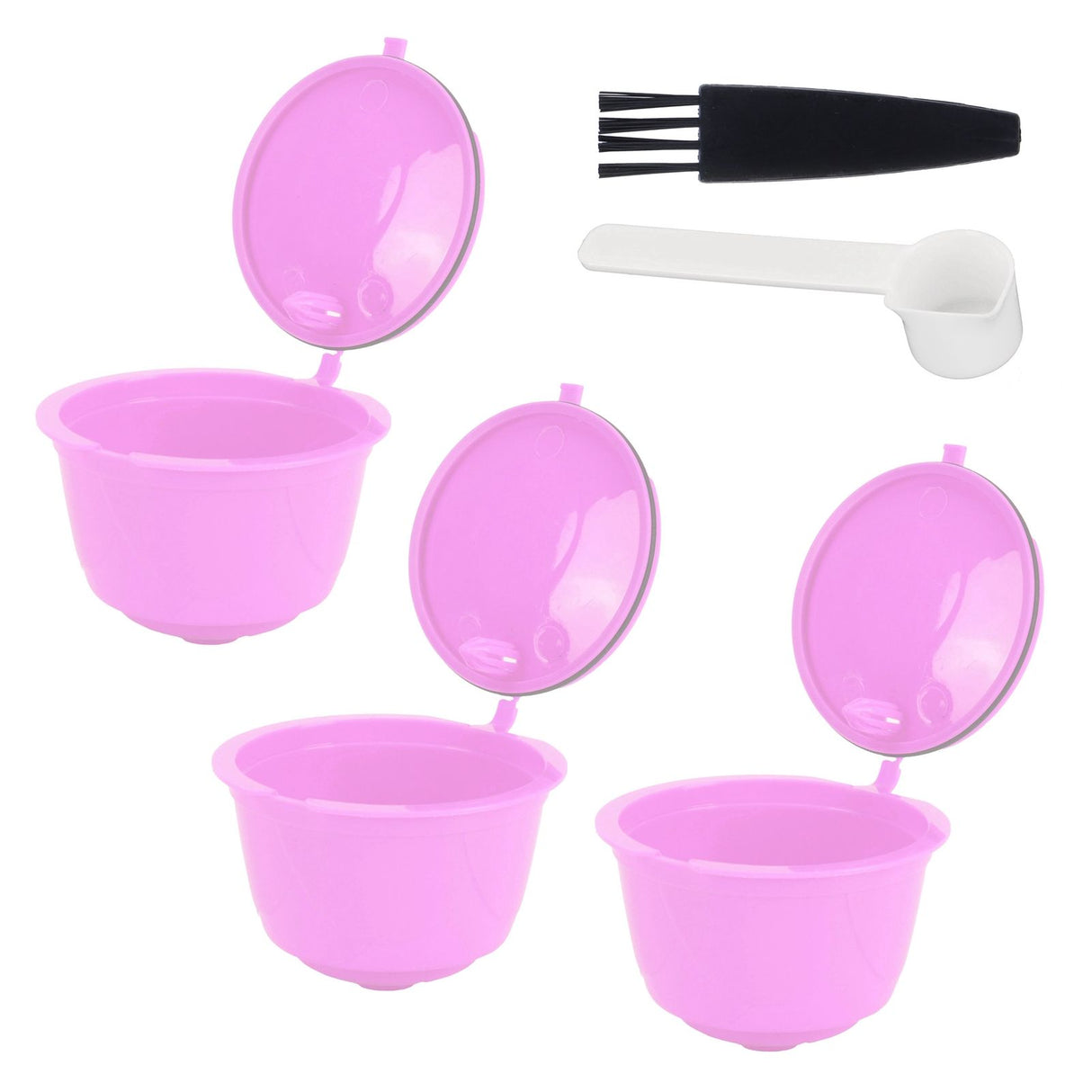 Reusable Capsules Set Refillable Coffee Filter Cup Pod for DOLCE GUSTO Coffee Machine(Purple 3 Capsules1 Spoon 1 Brush)