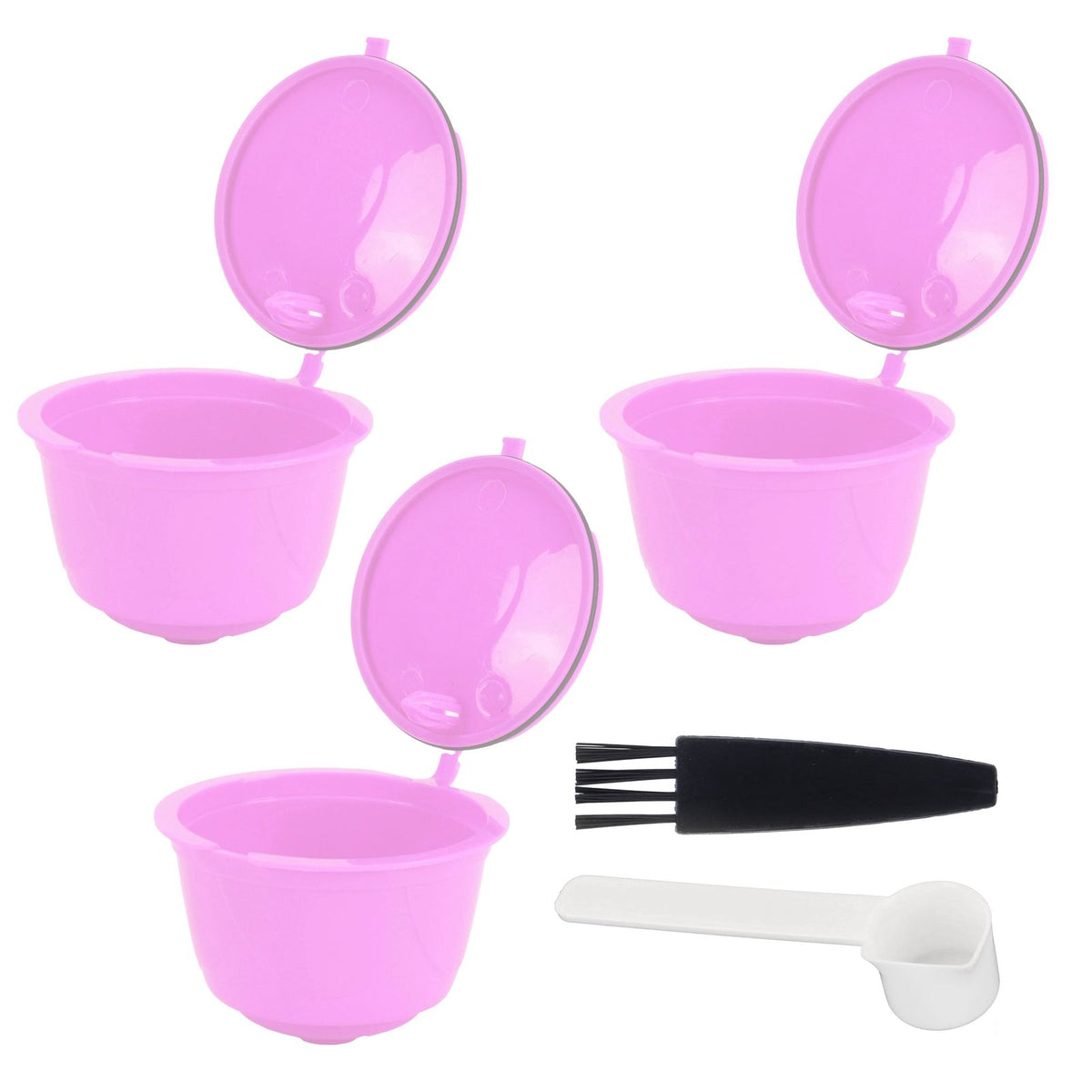 Reusable Capsules Set Refillable Coffee Filter Cup Pod for DOLCE GUSTO Coffee Machine(Purple 3 Capsules1 Spoon 1 Brush)