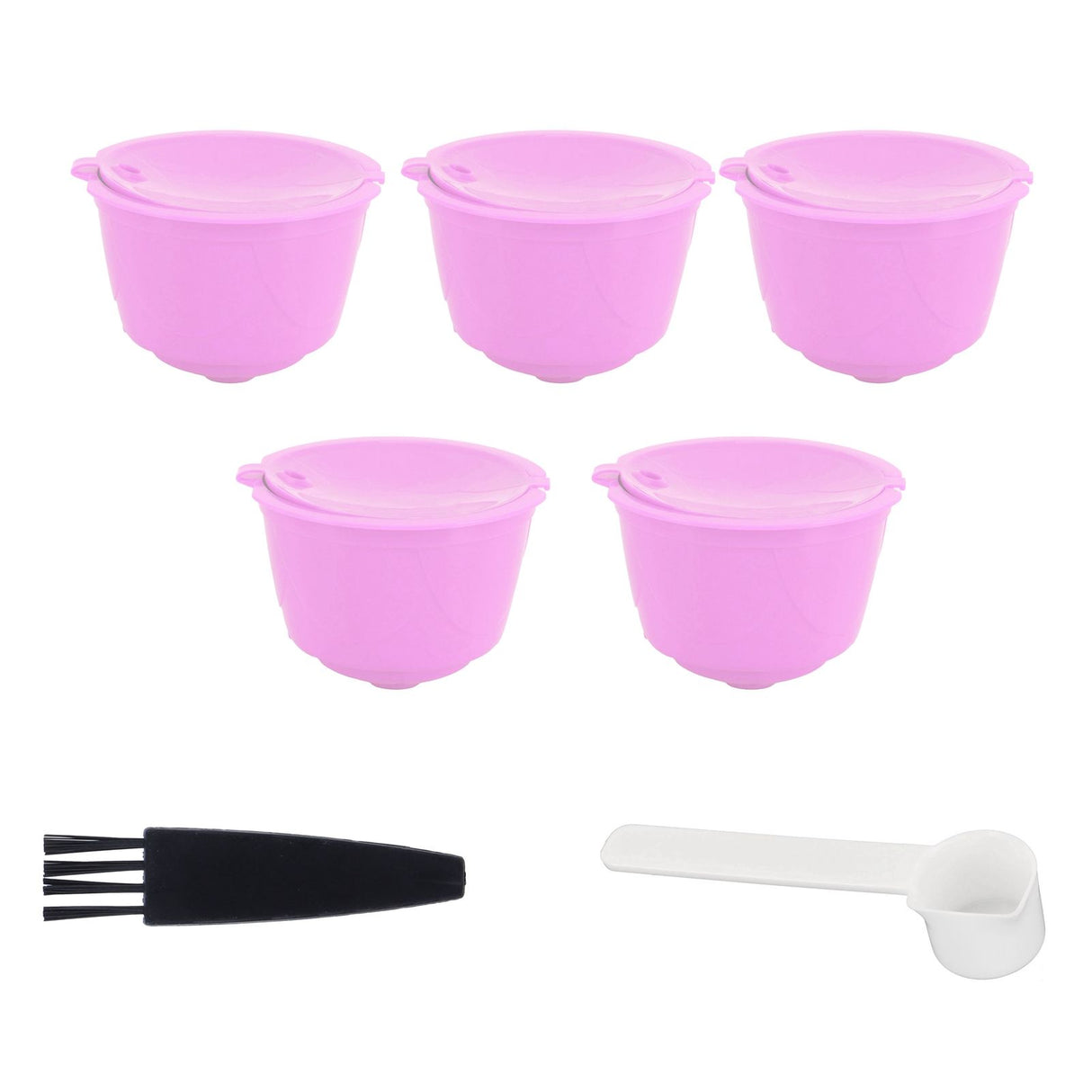 Reusable Capsules Set Refillable Coffee Filter Cup Pod for DOLCE GUSTO Coffee Machine(Purple 5 Capsules1 Spoon 1 Brush)
