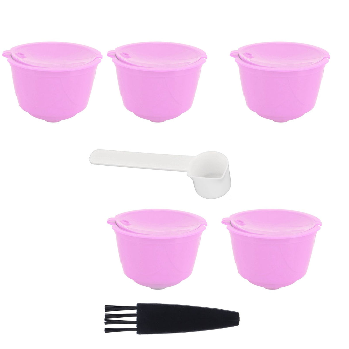 Reusable Capsules Set Refillable Coffee Filter Cup Pod for DOLCE GUSTO Coffee Machine(Purple 5 Capsules1 Spoon 1 Brush)