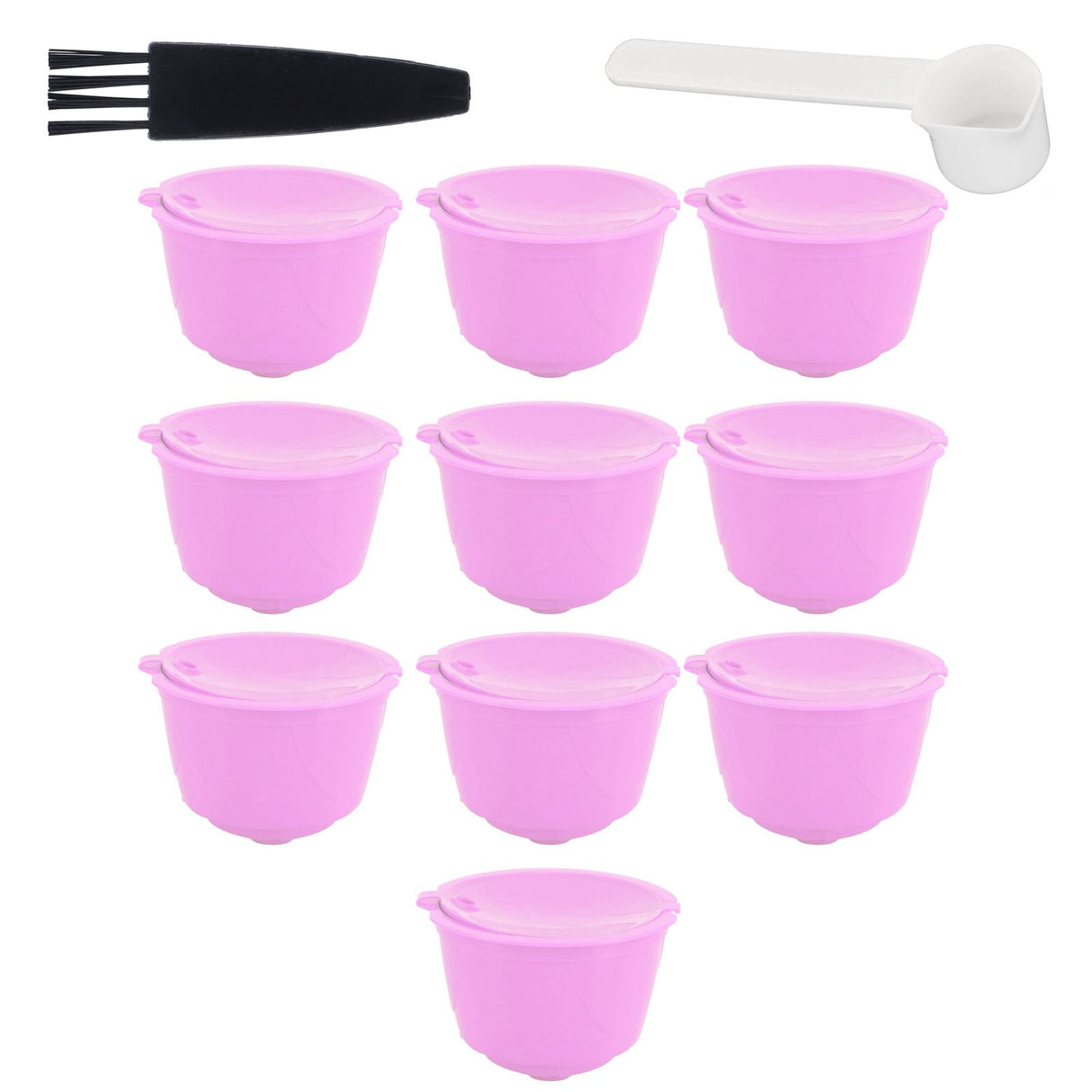 Reusable Capsules Set Refillable Coffee Filter Cup Pod for DOLCE GUSTO Coffee Machine(Purple 10 Capsules1 Spoon 1 Brush)