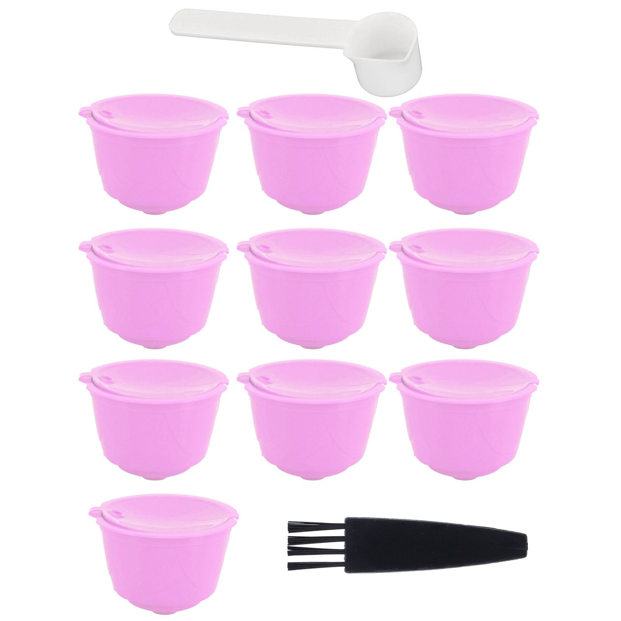 Reusable Capsules Set Refillable Coffee Filter Cup Pod for DOLCE GUSTO Coffee Machine(Purple 10 Capsules1 Spoon 1 Brush)