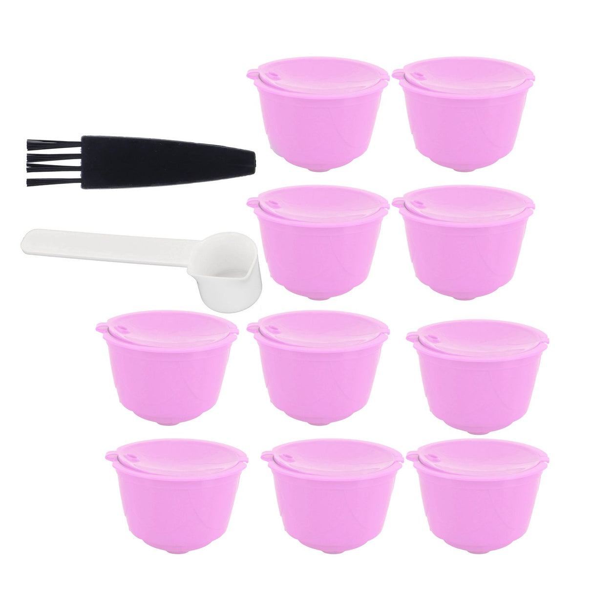 Reusable Capsules Set Refillable Coffee Filter Cup Pod for DOLCE GUSTO Coffee Machine(Purple 10 Capsules1 Spoon 1 Brush)